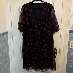 BloomChic Black Dress with Red Hearts sz 18